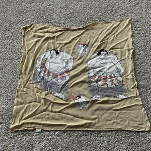 Tango Chirimen Sumo Wrestler Print Silk Napkin Beige Japan One Size Ethnic